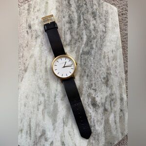 The HORSE  Gold Case Watch with Black Strap and White Dial
